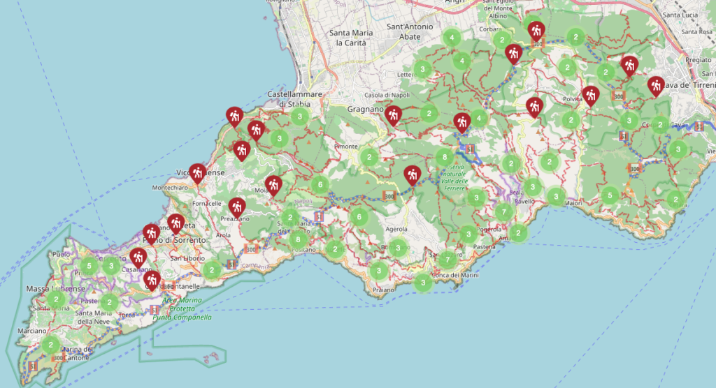 Rete di sentieri presente nell'area della Costiera Amalfitana