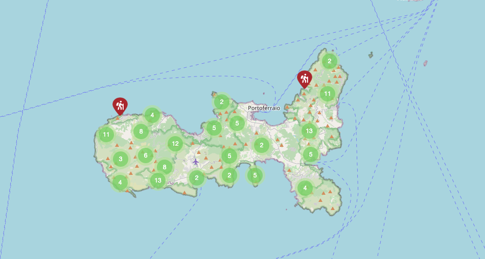 La cartina con i sentieri presenti nell'area dell'Isola d'Elba