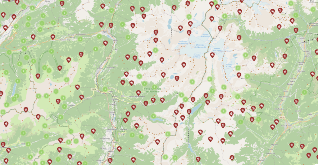 Sentieri presenti nell'area del Parco Regionale dell'Adamello