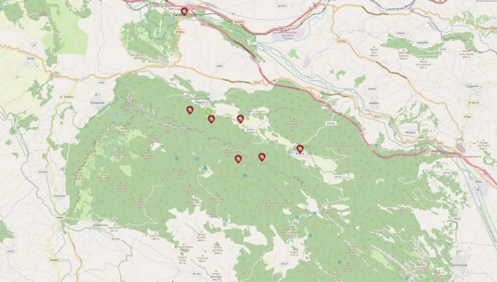 Sentieri presenti nell'area dei Monti Alburni