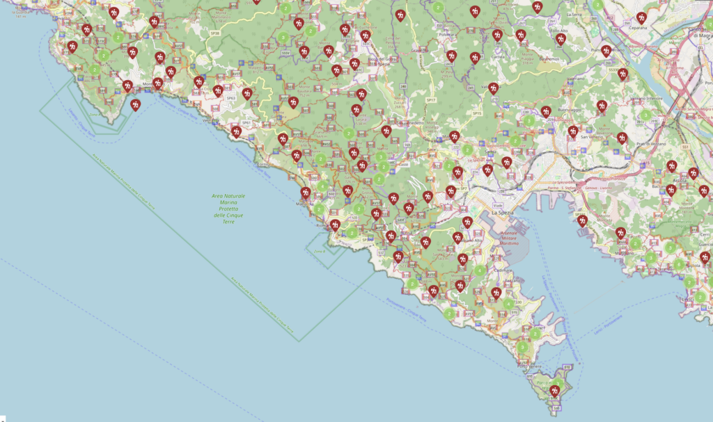 Sentieri presenti nell'area del Parco Nazionale delle Cinque Terre