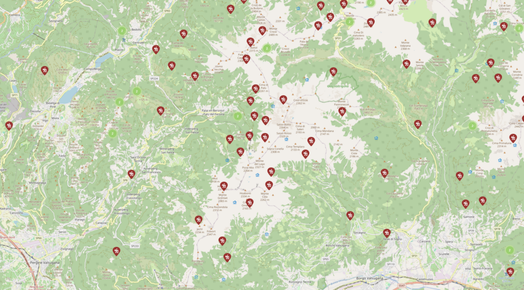 Sentieri presenti nell'area della Valle dei Mòcheni